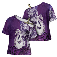 New Zealand Matariki Cross Shoulder Shirt Maori Manaia Galaxy Silver Fern Purple Color LT22 - Polynesian Pride