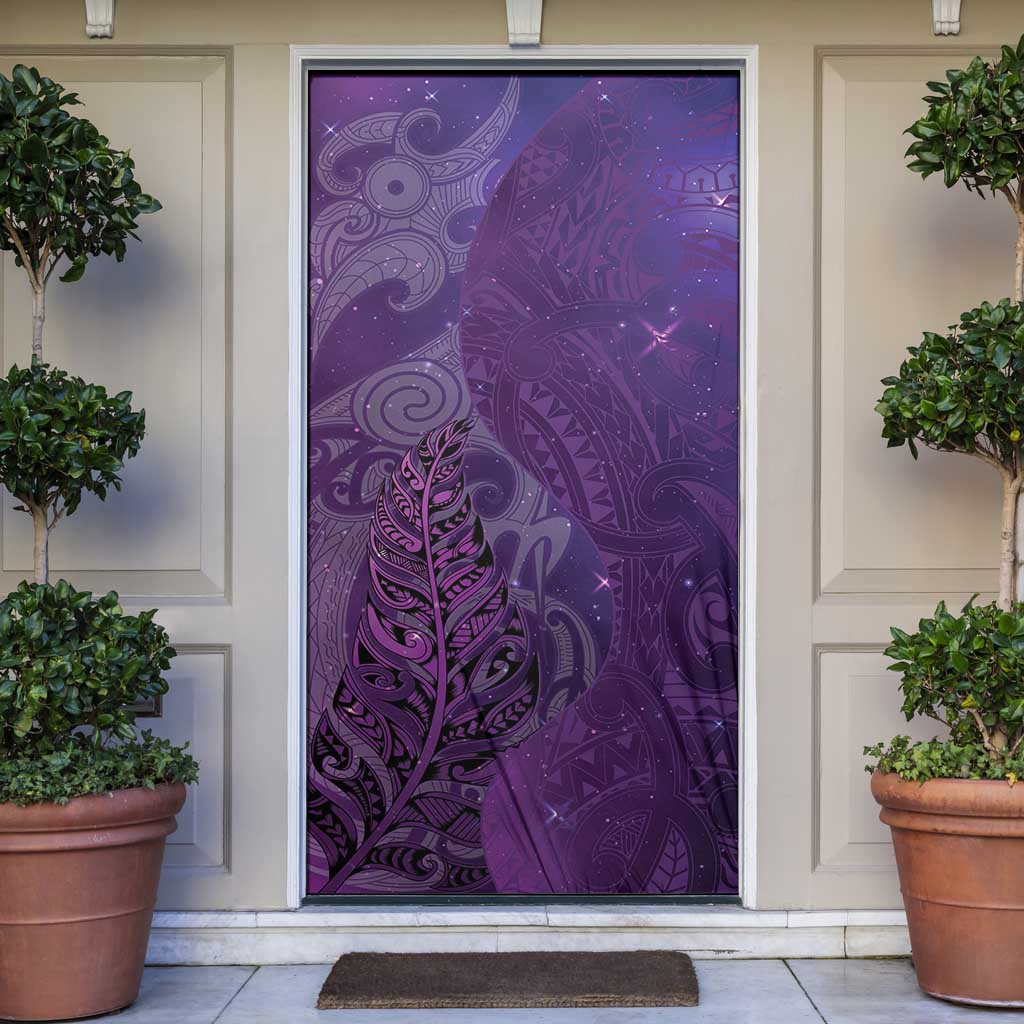 New Zealand Matariki Door Cover Maori Manaia Galaxy Silver Fern Purple Color LT22 Purple - Polynesian Pride