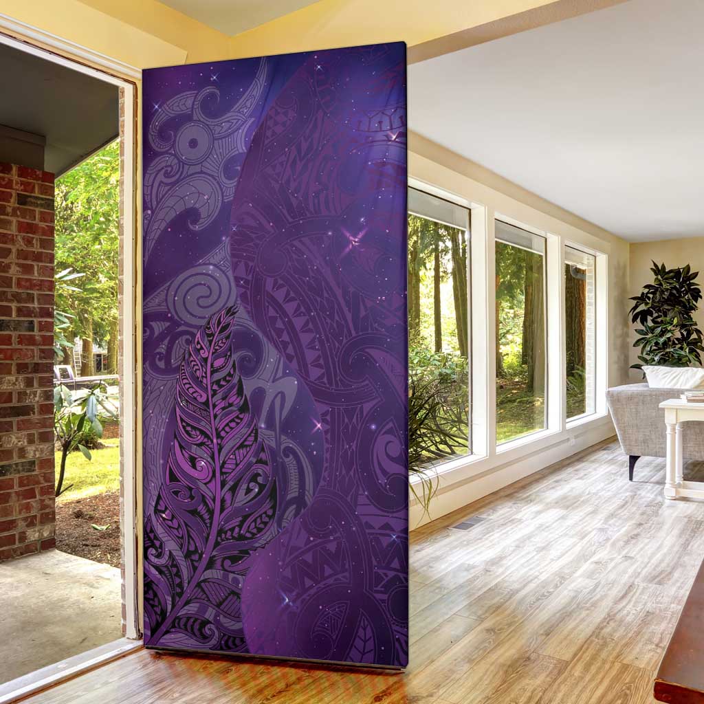 New Zealand Matariki Door Cover Maori Manaia Galaxy Silver Fern Purple Color LT22 - Polynesian Pride