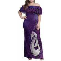 New Zealand Matariki Family Matching Off Shoulder Maxi Dress and Hawaiian Shirt Maori Manaia Galaxy Silver Fern Purple Color LT22 Mom's Dress Purple - Polynesian Pride