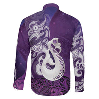 New Zealand Matariki Family Matching Off Shoulder Short Dress and Hawaiian Shirt Maori Manaia Galaxy Silver Fern Purple Color LT22 - Polynesian Pride