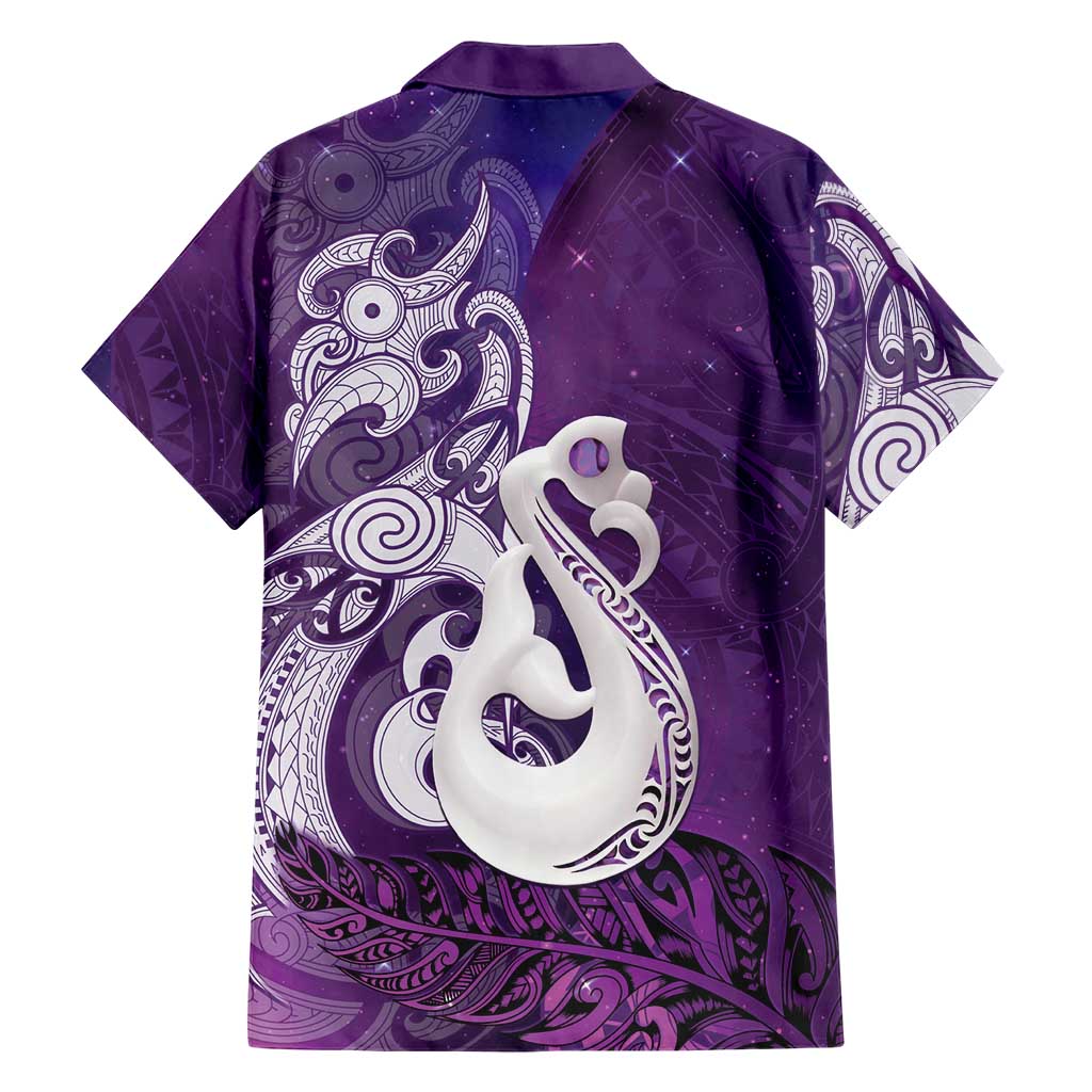 New Zealand Matariki Family Matching Summer Maxi Dress and Hawaiian Shirt Maori Manaia Galaxy Silver Fern Purple Color LT22 - Polynesian Pride