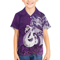 New Zealand Matariki Family Matching Summer Maxi Dress and Hawaiian Shirt Maori Manaia Galaxy Silver Fern Purple Color LT22 Son's Shirt Purple - Polynesian Pride