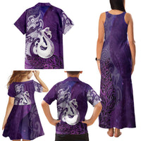 New Zealand Matariki Family Matching Tank Maxi Dress and Hawaiian Shirt Maori Manaia Galaxy Silver Fern Purple Color LT22 - Polynesian Pride