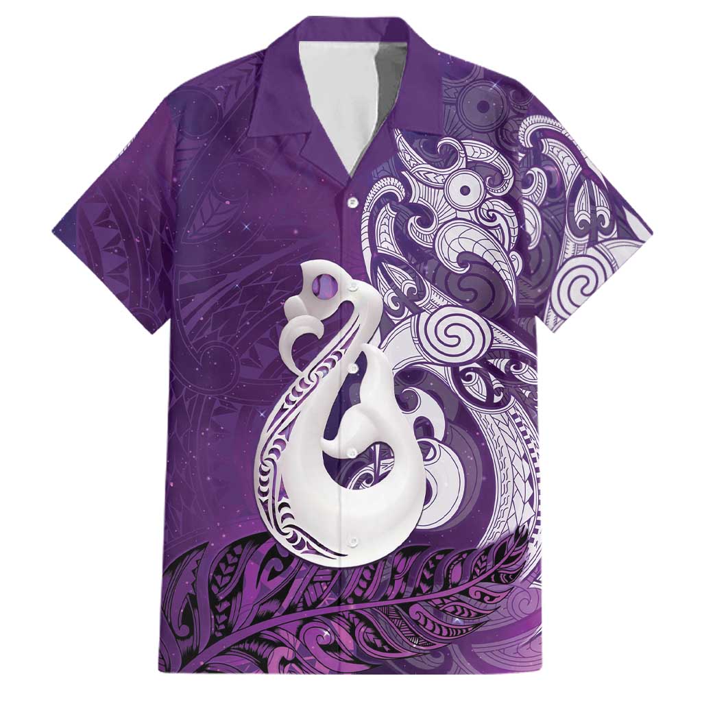 New Zealand Matariki Family Matching Tank Maxi Dress and Hawaiian Shirt Maori Manaia Galaxy Silver Fern Purple Color LT22 Dad's Shirt - Short Sleeve Purple - Polynesian Pride