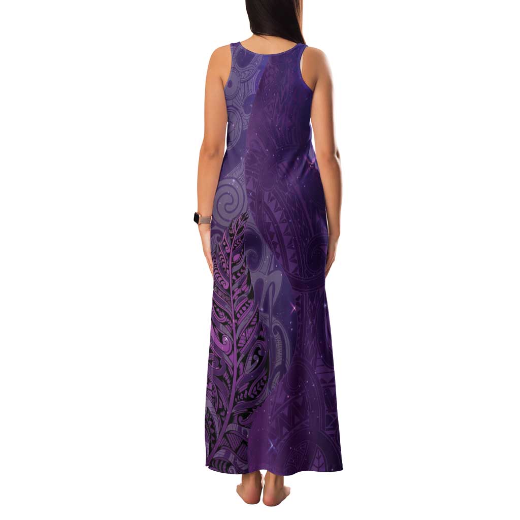 New Zealand Matariki Family Matching Tank Maxi Dress and Hawaiian Shirt Maori Manaia Galaxy Silver Fern Purple Color LT22 - Polynesian Pride
