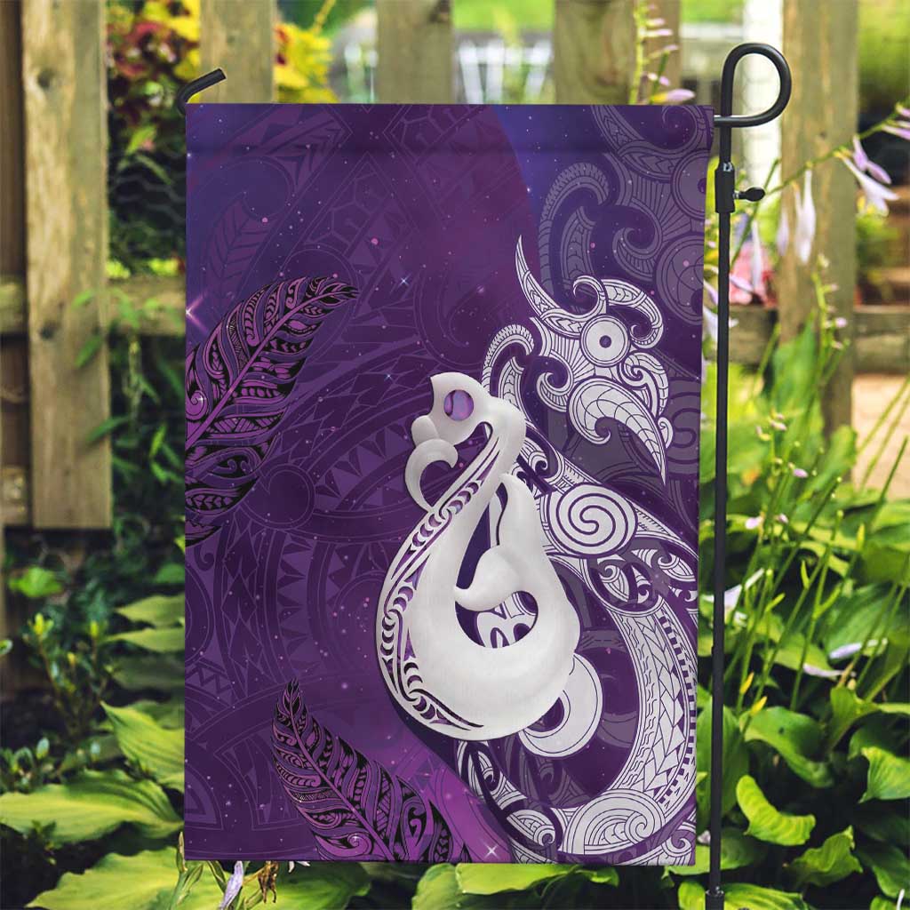 New Zealand Matariki Garden Flag Maori Manaia Galaxy Silver Fern Purple Color