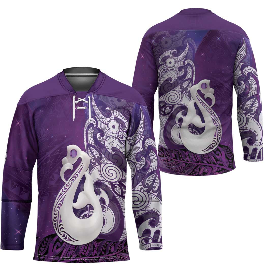 New Zealand Matariki Hockey Jersey Maori Manaia Galaxy Silver Fern Purple Color LT22 - Polynesian Pride