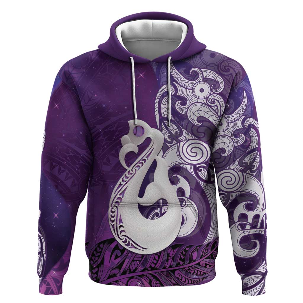 New Zealand Matariki Hoodie Maori Manaia Galaxy Silver Fern Purple Color LT22 Pullover Hoodie Purple - Polynesian Pride