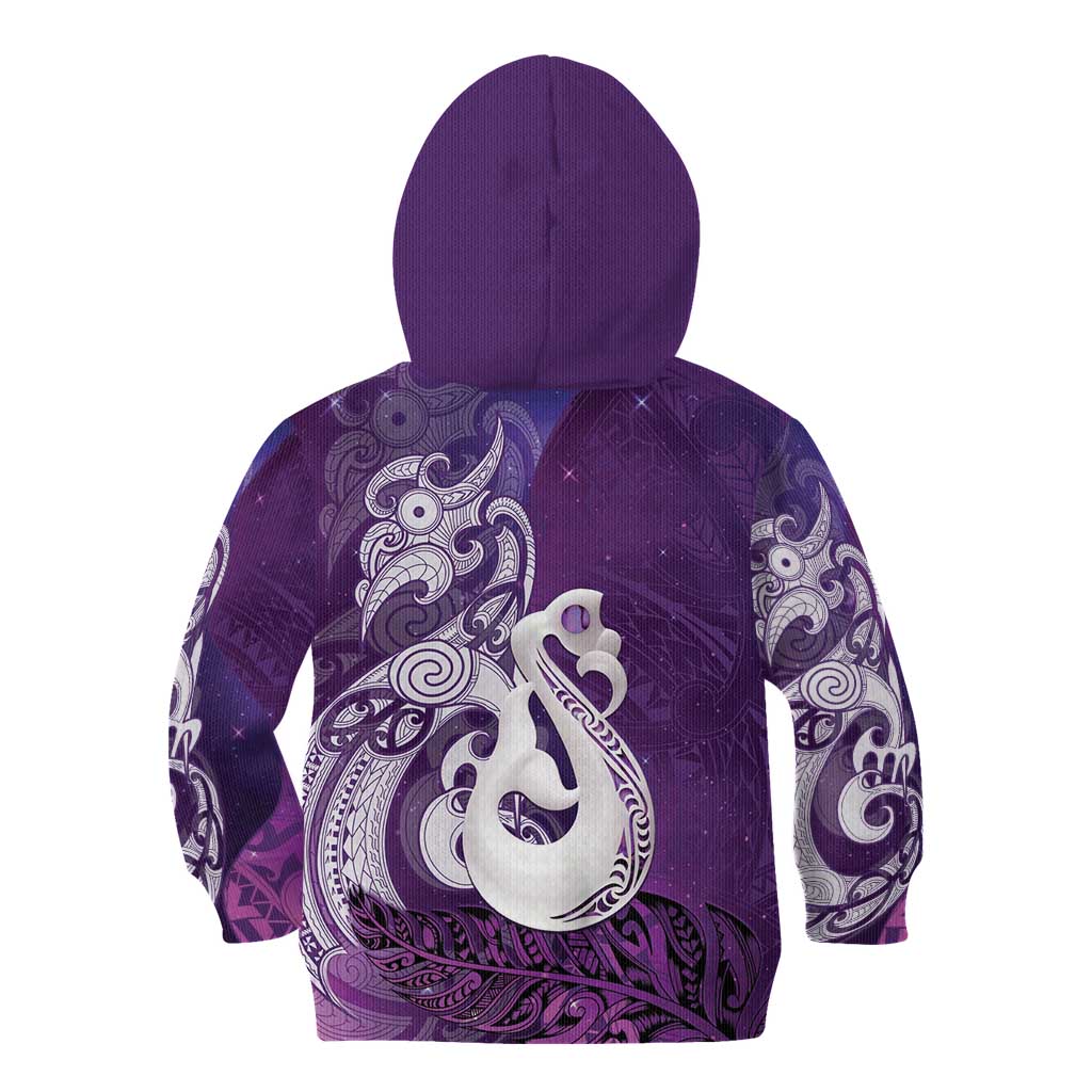 New Zealand Matariki Kid Hoodie Maori Manaia Galaxy Silver Fern Purple Color LT22 - Polynesian Pride