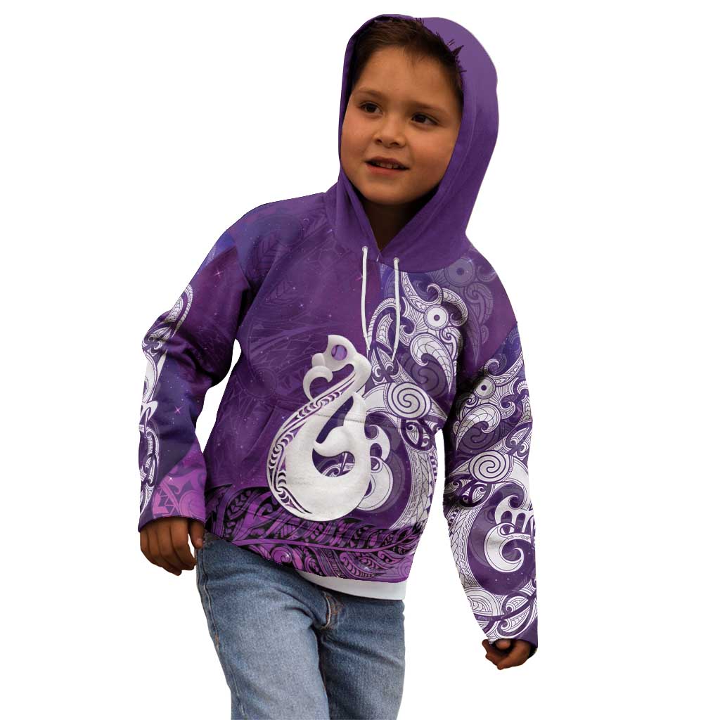 New Zealand Matariki Kid Hoodie Maori Manaia Galaxy Silver Fern Purple Color LT22 - Polynesian Pride