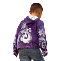 New Zealand Matariki Kid Hoodie Maori Manaia Galaxy Silver Fern Purple Color LT22 - Polynesian Pride