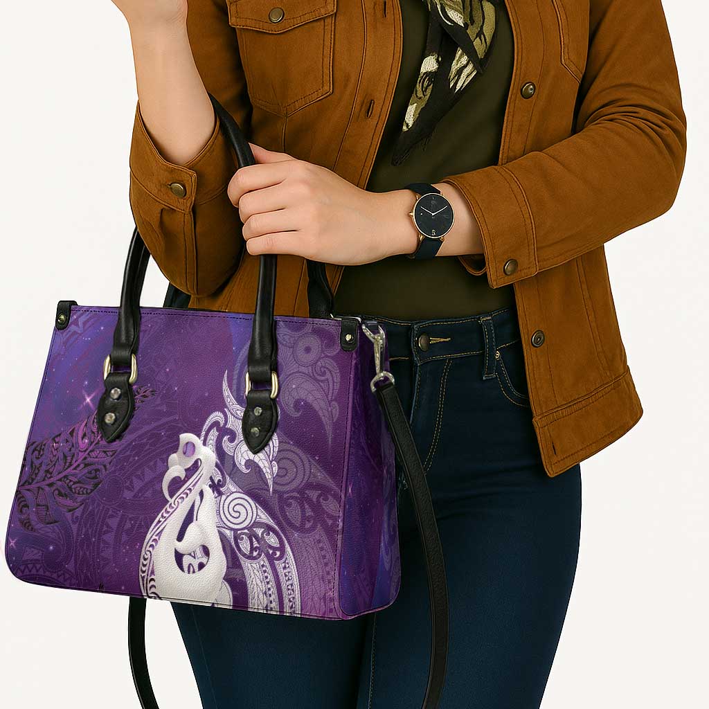 New Zealand Matariki Leather Bag Maori Manaia Galaxy Silver Fern Purple Color