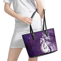 New Zealand Matariki Leather Tote Bag Maori Manaia Galaxy Silver Fern Purple Color