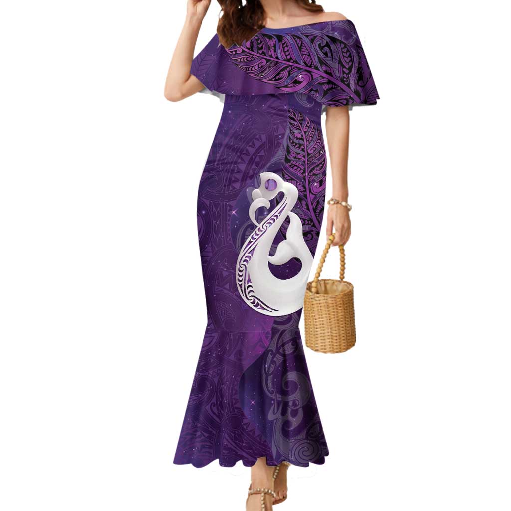 New Zealand Matariki Mermaid Dress Maori Manaia Galaxy Silver Fern Purple Color LT22 Women Purple - Polynesian Pride