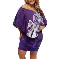 New Zealand Matariki Off Shoulder Short Dress Maori Manaia Galaxy Silver Fern Purple Color LT22 Women Purple - Polynesian Pride