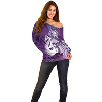 New Zealand Matariki Off Shoulder Sweater Maori Manaia Galaxy Silver Fern Purple Color