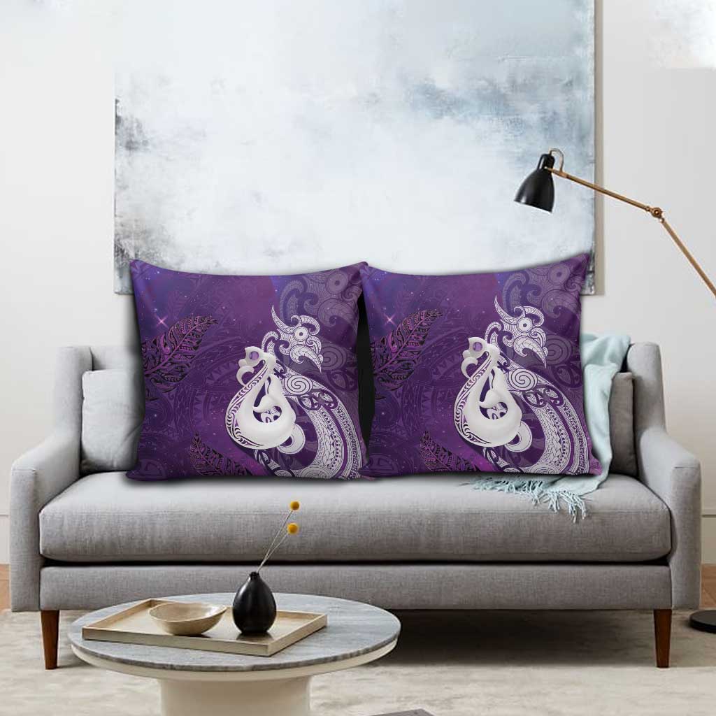 New Zealand Matariki Pillow Cover Maori Manaia Galaxy Silver Fern Purple Color