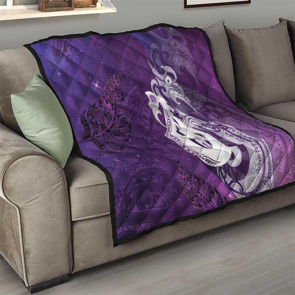 New Zealand Matariki Quilt Maori Manaia Galaxy Silver Fern Purple Color