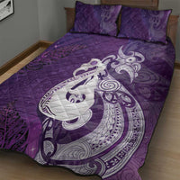 New Zealand Matariki Quilt Bed Set Maori Manaia Galaxy Silver Fern Purple Color