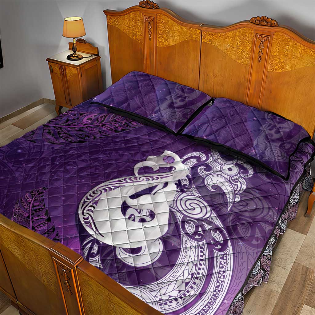 New Zealand Matariki Quilt Bed Set Maori Manaia Galaxy Silver Fern Purple Color