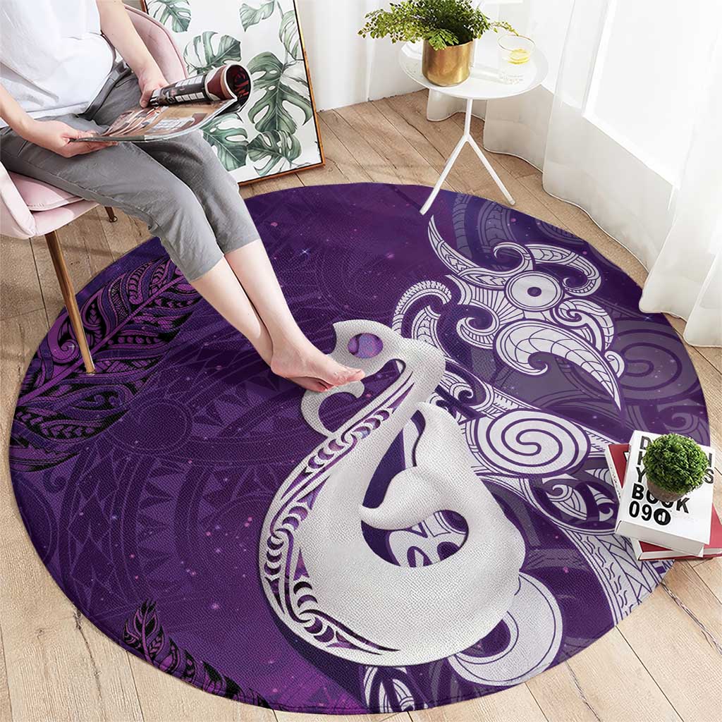 New Zealand Matariki Round Carpet Maori Manaia Galaxy Silver Fern Purple Color