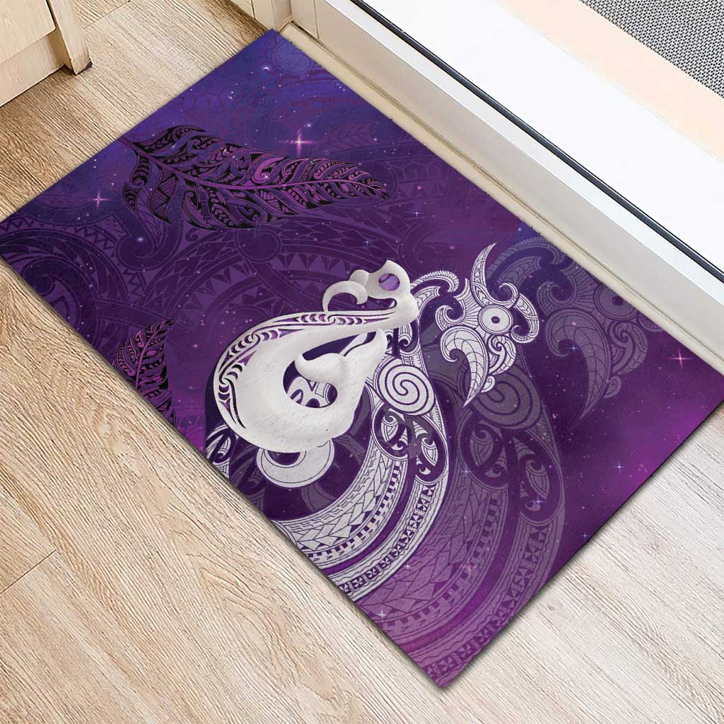 New Zealand Matariki Rubber Doormat Maori Manaia Galaxy Silver Fern Purple Color LT22 - Polynesian Pride