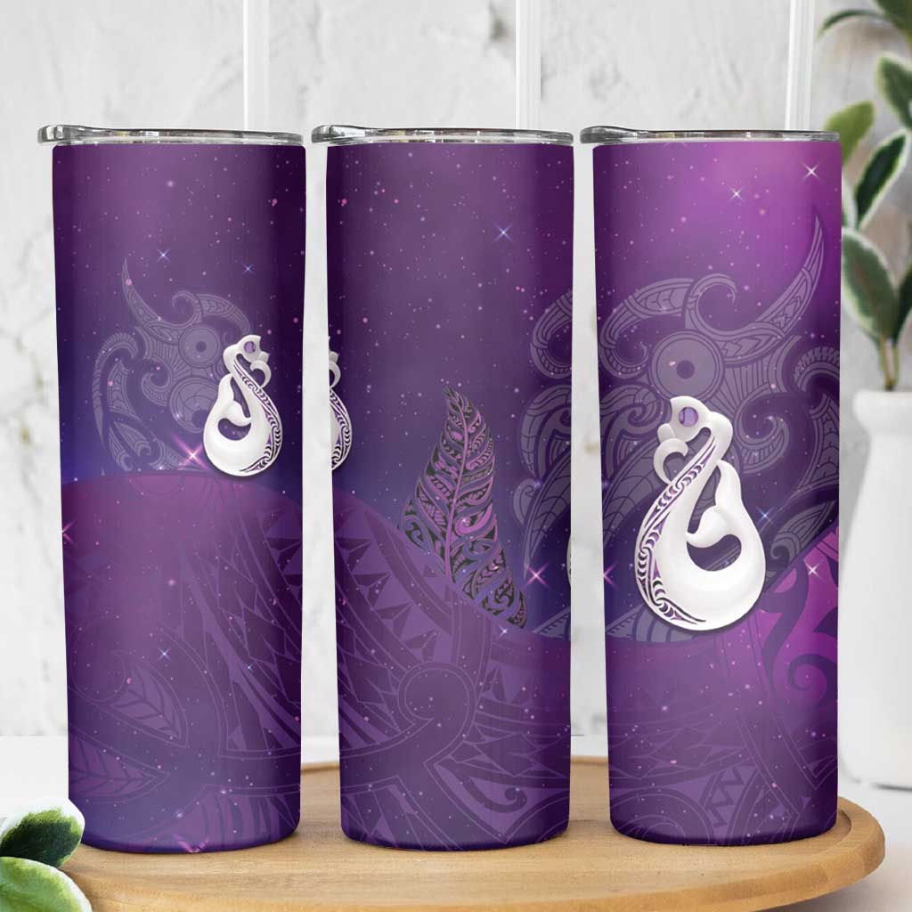 New Zealand Matariki Skinny Tumbler Maori Manaia Galaxy Silver Fern Purple Color LT22 - Polynesian Pride