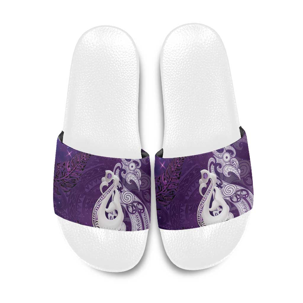 New Zealand Matariki Slide Sandals Maori Manaia Galaxy Silver Fern Purple Color