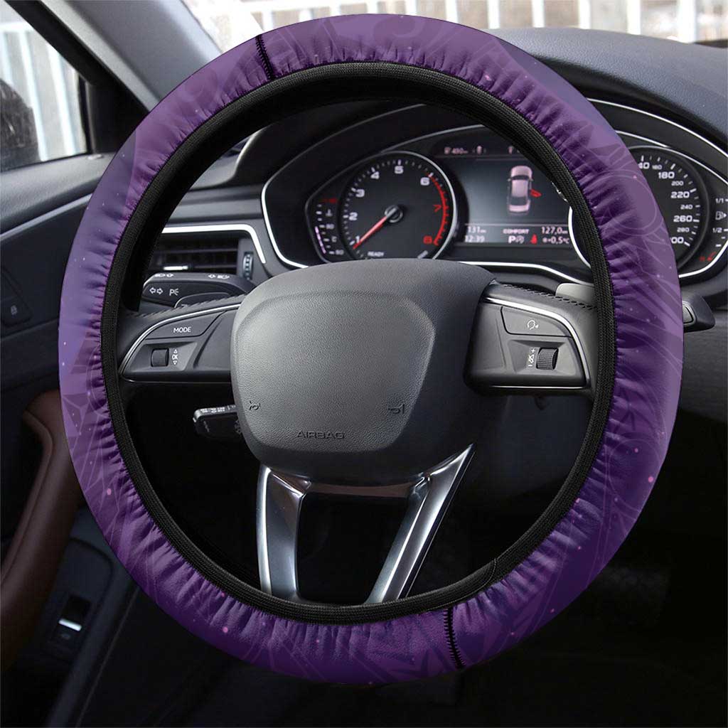 New Zealand Matariki Steering Wheel Cover Maori Manaia Galaxy Silver Fern Purple Color LT22 - Polynesian Pride