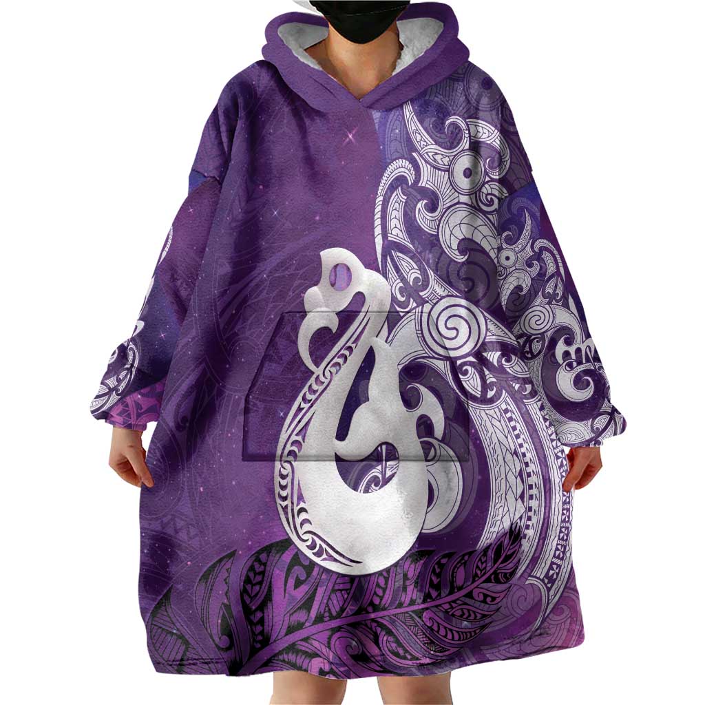 New Zealand Matariki Wearable Blanket Hoodie Maori Manaia Galaxy Silver Fern Purple Color LT22 - Polynesian Pride