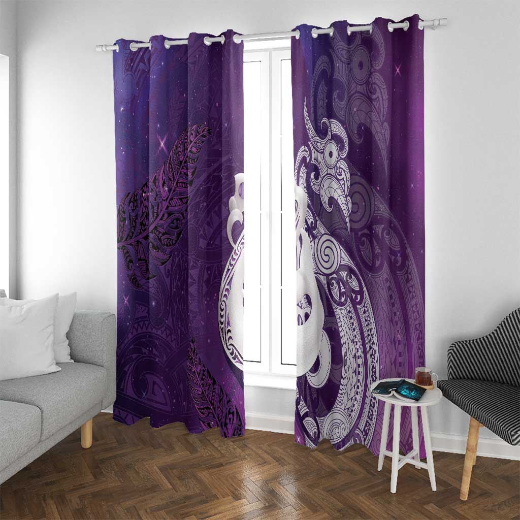New Zealand Matariki Window Curtain Maori Manaia Galaxy Silver Fern Purple Color
