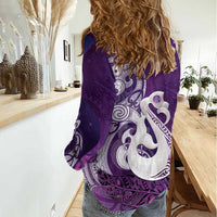 New Zealand Matariki Women Casual Shirt Maori Manaia Galaxy Silver Fern Purple Color LT22 - Polynesian Pride