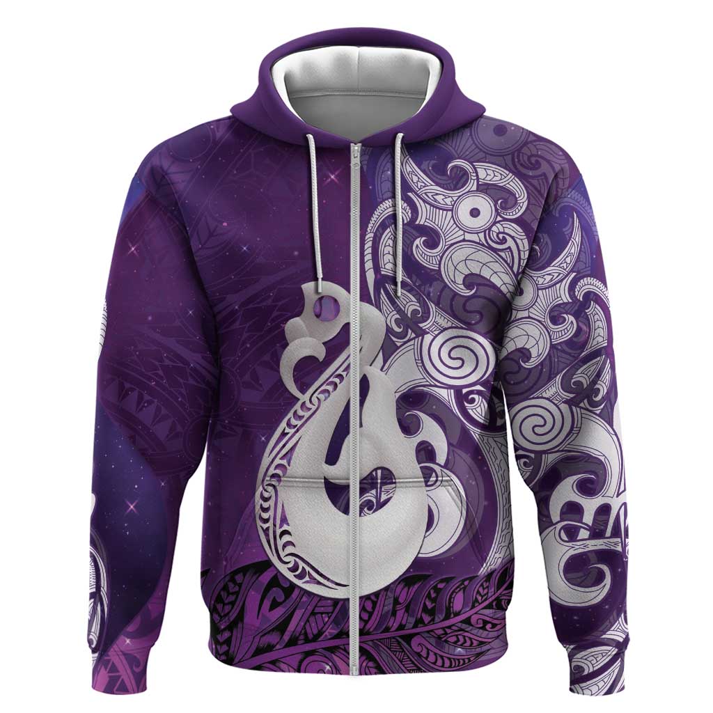 New Zealand Matariki Zip Hoodie Maori Manaia Galaxy Silver Fern Purple Color LT22 Zip Hoodie Purple - Polynesian Pride