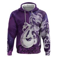 New Zealand Matariki Zip Hoodie Maori Manaia Galaxy Silver Fern Purple Color LT22 Pullover Hoodie Purple - Polynesian Pride