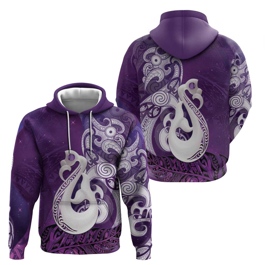 New Zealand Matariki Zip Hoodie Maori Manaia Galaxy Silver Fern Purple Color LT22 - Polynesian Pride