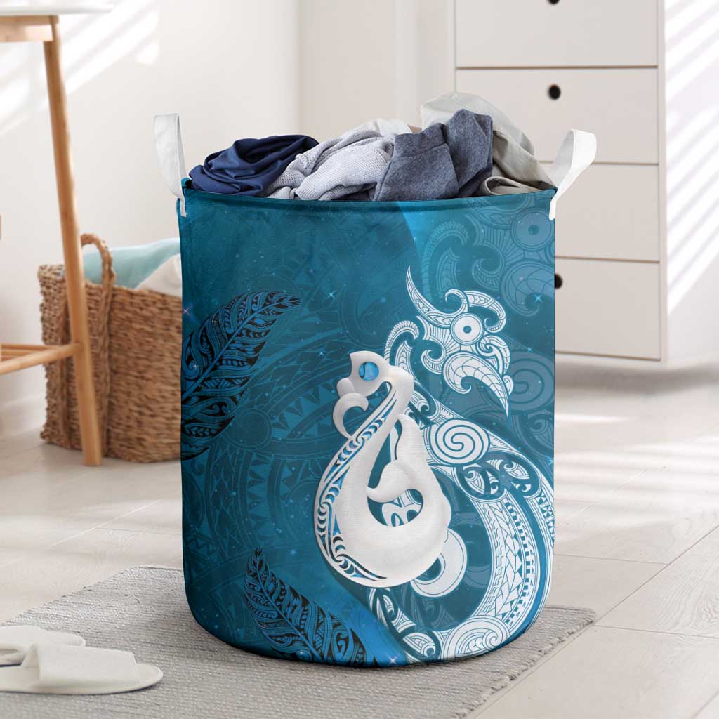 New Zealand Matariki Laundry Basket Maori Manaia Galaxy Silver Fern Blue Color