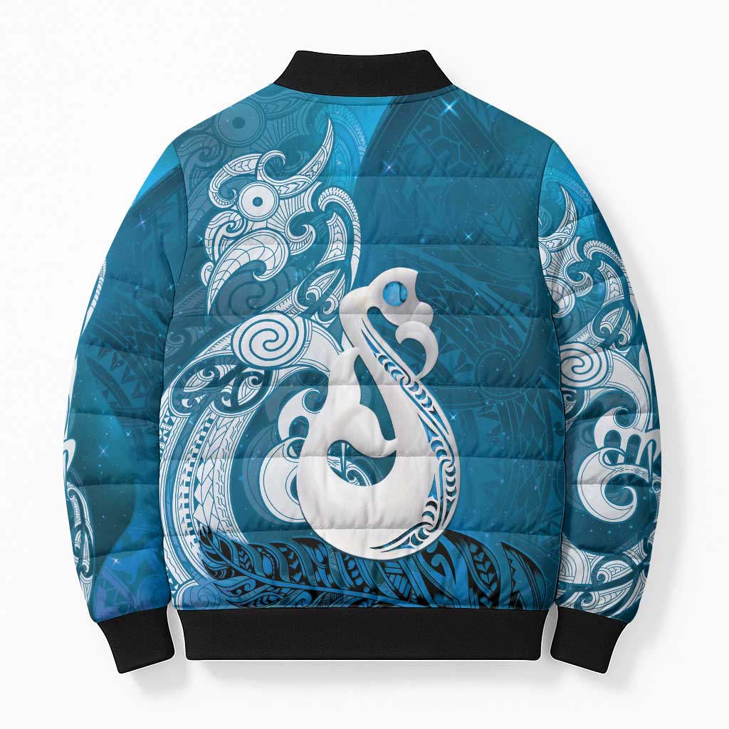 New Zealand Matariki Bomber Puffer Jacket Maori Manaia Galaxy Silver Fern Blue Color