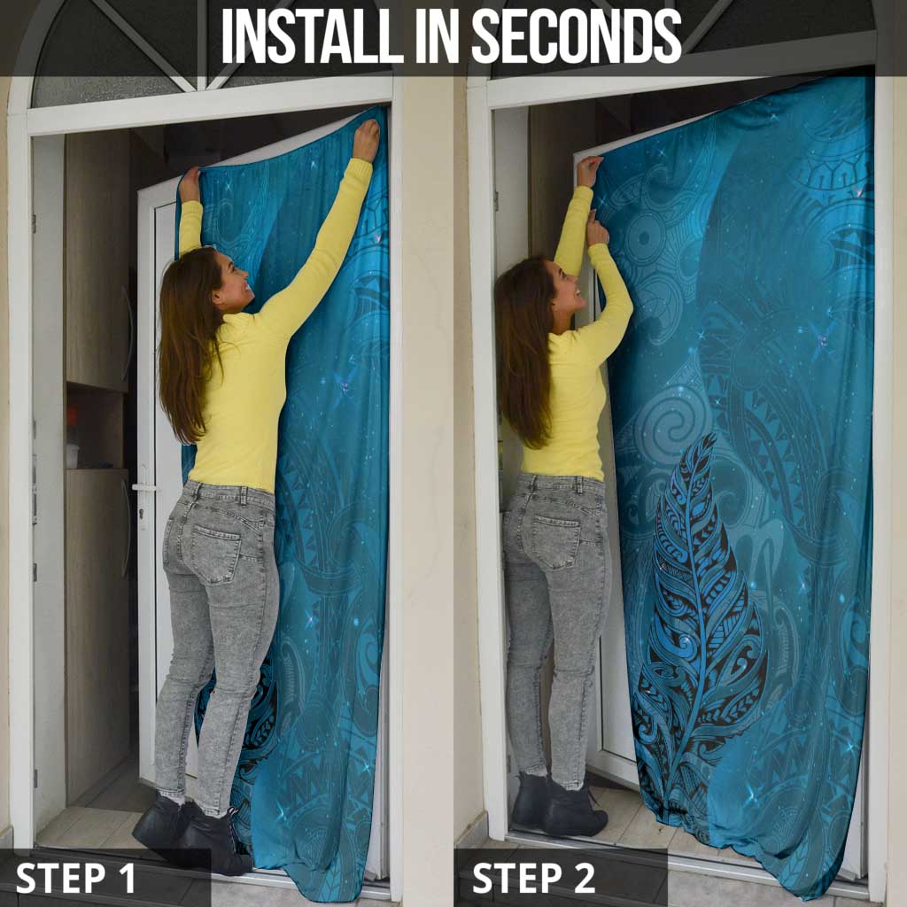 New Zealand Matariki Door Cover Maori Manaia Galaxy Silver Fern Blue Color