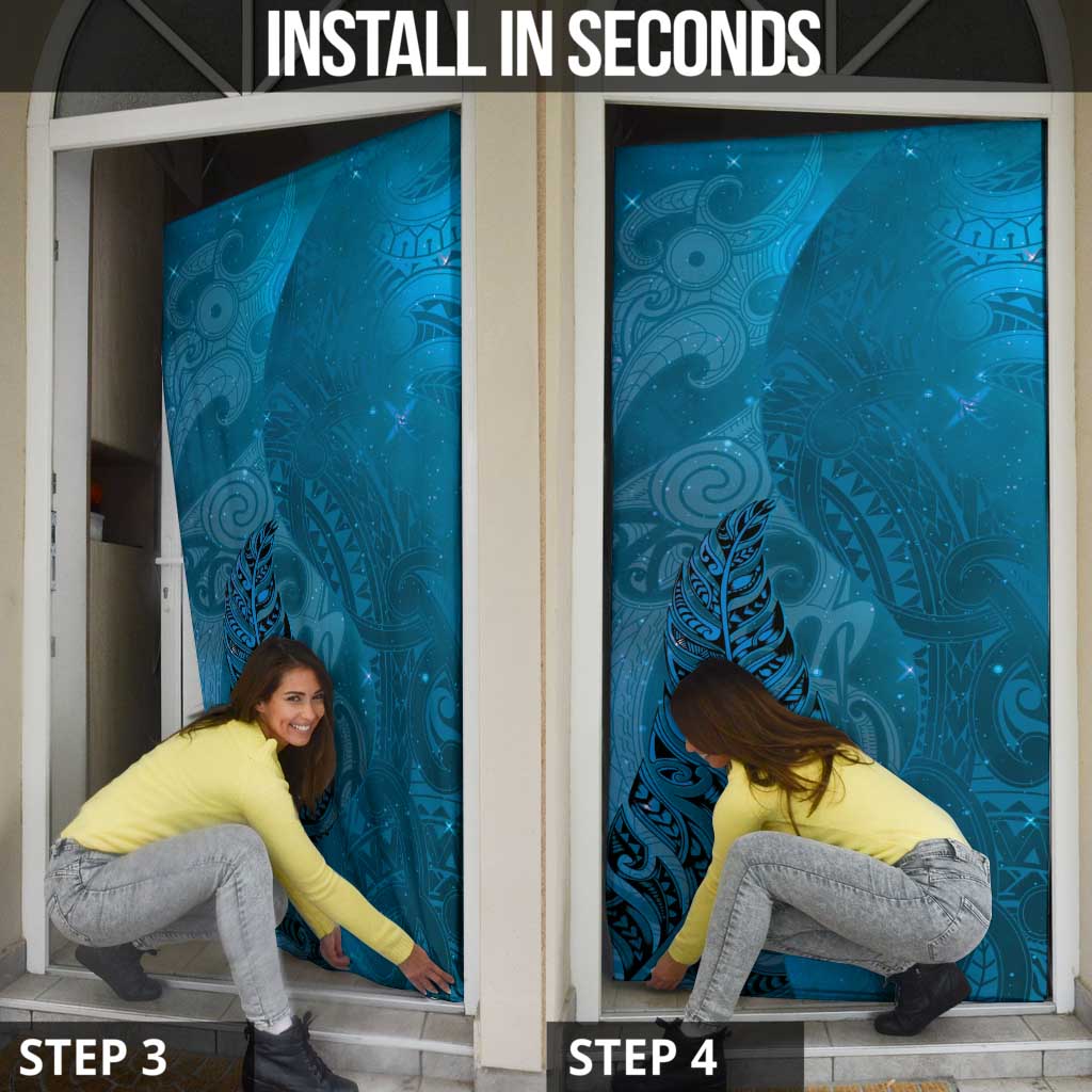 New Zealand Matariki Door Cover Maori Manaia Galaxy Silver Fern Blue Color