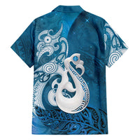 New Zealand Matariki Family Matching Off Shoulder Maxi Dress and Hawaiian Shirt Maori Manaia Galaxy Silver Fern Blue Color LT22 - Polynesian Pride