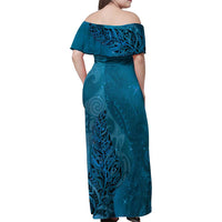 New Zealand Matariki Family Matching Off Shoulder Maxi Dress and Hawaiian Shirt Maori Manaia Galaxy Silver Fern Blue Color LT22 - Polynesian Pride