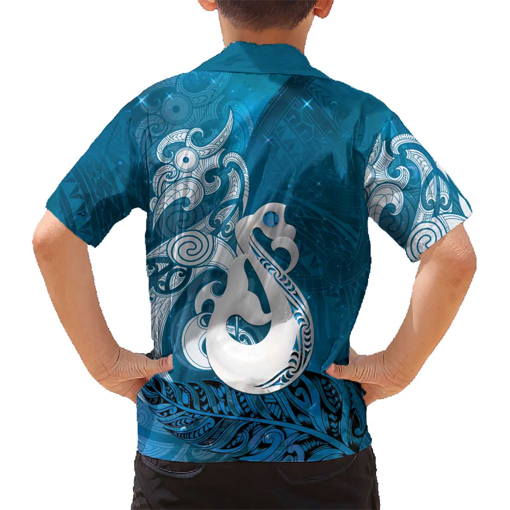 New Zealand Matariki Family Matching Puletasi and Hawaiian Shirt Maori Manaia Galaxy Silver Fern Blue Color LT22 - Polynesian Pride