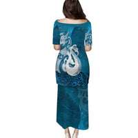 New Zealand Matariki Family Matching Puletasi and Hawaiian Shirt Maori Manaia Galaxy Silver Fern Blue Color LT22 - Polynesian Pride