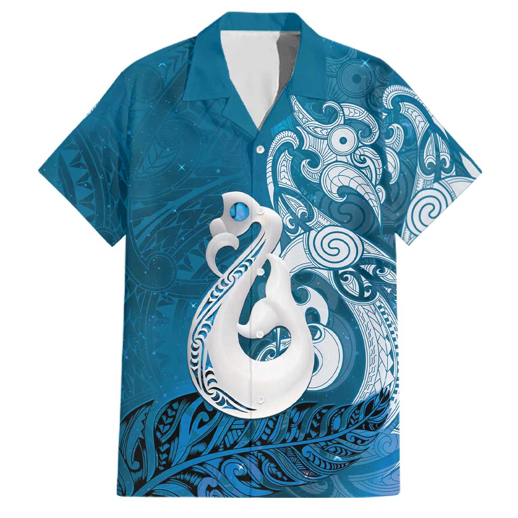 New Zealand Matariki Family Matching Summer Maxi Dress and Hawaiian Shirt Maori Manaia Galaxy Silver Fern Blue Color LT22 Dad's Shirt - Short Sleeve Blue - Polynesian Pride
