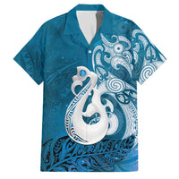 New Zealand Matariki Family Matching Summer Maxi Dress and Hawaiian Shirt Maori Manaia Galaxy Silver Fern Blue Color LT22 Dad's Shirt - Short Sleeve Blue - Polynesian Pride