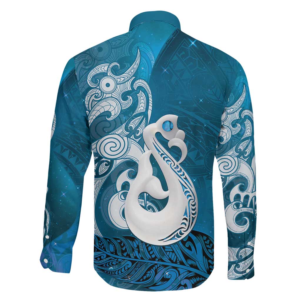New Zealand Matariki Family Matching Summer Maxi Dress and Hawaiian Shirt Maori Manaia Galaxy Silver Fern Blue Color LT22 - Polynesian Pride