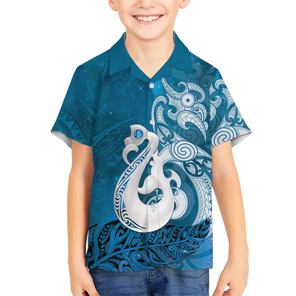 New Zealand Matariki Hawaiian Shirt Maori Manaia Galaxy Silver Fern Blue Color