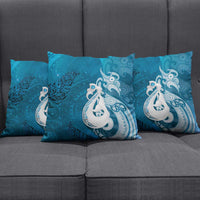 New Zealand Matariki Pillow Cover Maori Manaia Galaxy Silver Fern Blue Color
