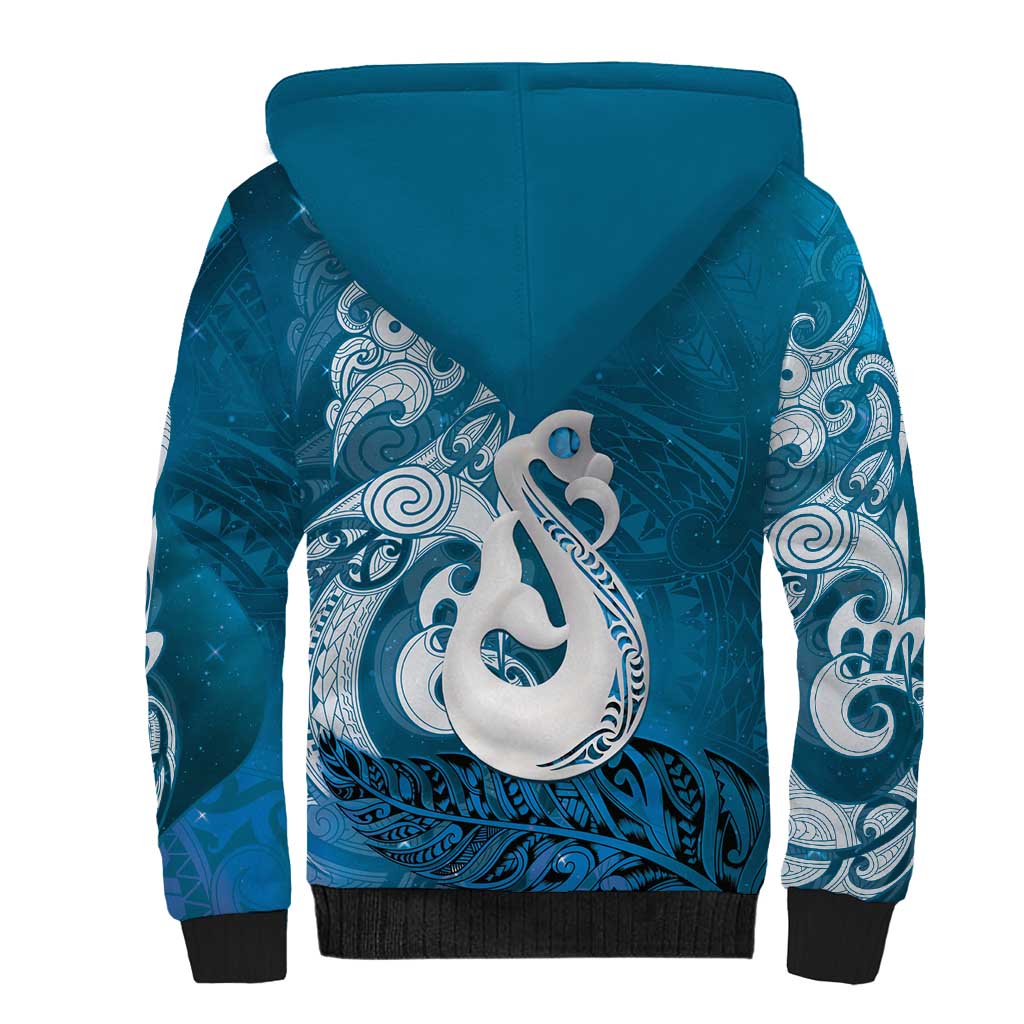 New Zealand Matariki Sherpa Hoodie Maori Manaia Galaxy Silver Fern Blue Color LT22 - Polynesian Pride